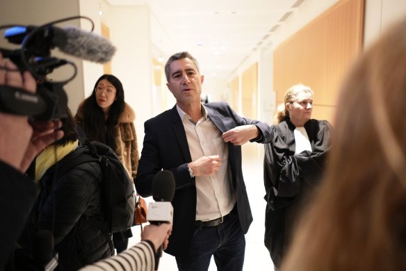 Francois Ruffin arrives at the trial. 