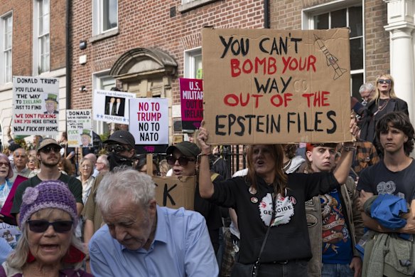 Demonstrators in Dublin protesting the visit of US President Donald Trump.