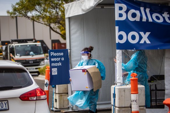 A drive-through voting booth was set up in Melton. 