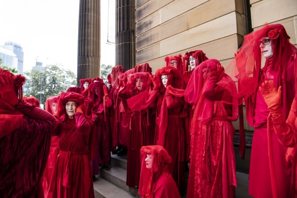 The Red Rebels, a sub-group of the Extinction Rebellion, at the school climate strike.in Sydney.