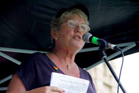 Shelley Argent at a 2011 marriage equality rally in Brisbane’s Queens Gardens. She is behind one of two current duelling petitions before state parliament. 