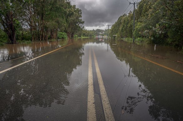 Lake Road in Port Macquarie flooded on Saturday.