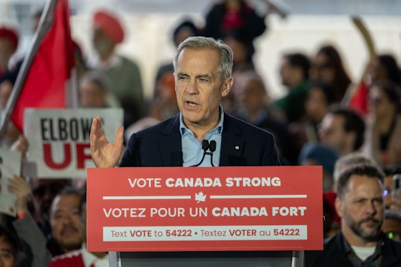 Mark Carney, Canada’s prime minister and leader of the Liberal Party, during a campaign rally in Mississauga, Ontario on the weekend.