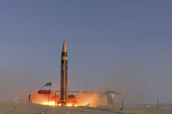 A Khorramshahr-4 missile is launched at an undisclosed location in Iran.