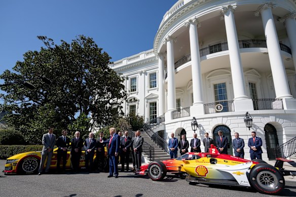 US President Donald Trump talked tariffs during an event with racing champions at the White House on Wednesday.