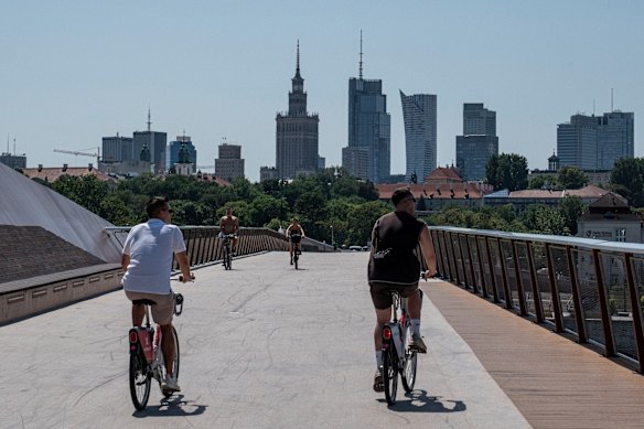 Warsaw city center looks like an American city with its wide streets and high towers.