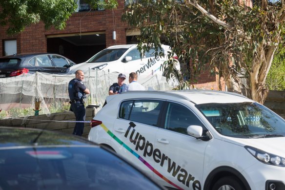 Police on the scene after the fatal balcony collapse at the Doncaster Tupperware party. 