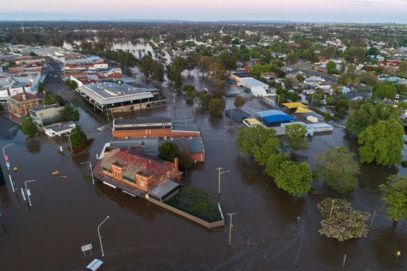 An aerial view of Forbes on Saturday morning.