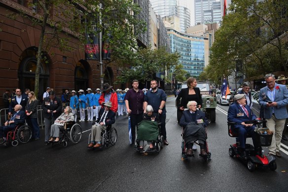 World War II veterans during the Anzac Day march in Sydney.
