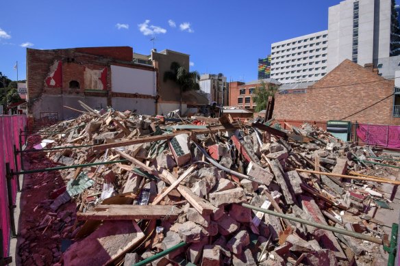 The demolished Corkman hotel immediately after Kutlesovski and Shaqiri demolished it. 