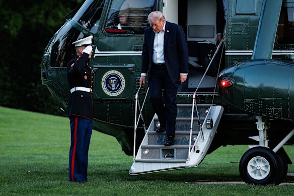 Donald Trump disembarking from Marine One on Sunday.