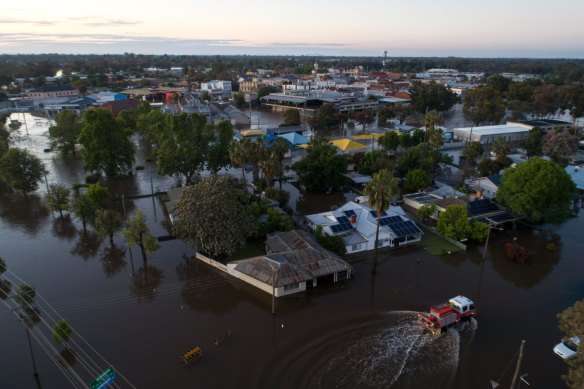Floodwater surrounds the township of Forbes in early November. 
