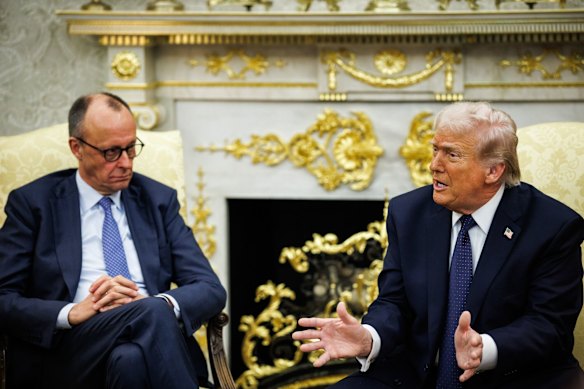 O chanceler alemão Friedrich Merz e o presidente dos EUA, Donald Trump, reúnem-se na Casa Branca.