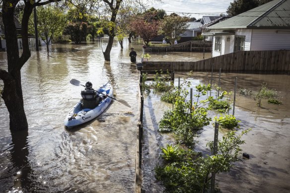 The flooded streets of Maribyrnong last October, after the river burst its banks.