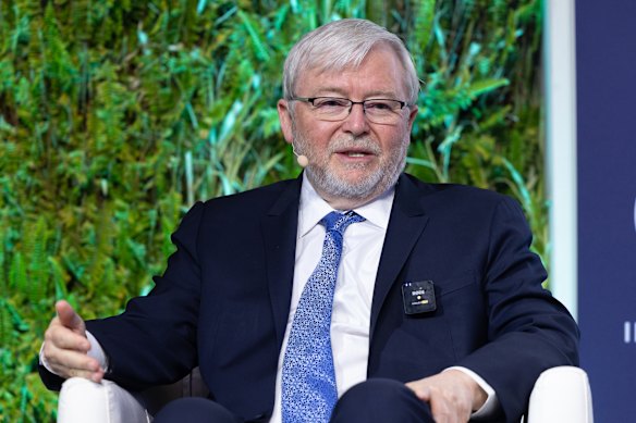Australian ambassador to the United States Kevin Rudd at the Milken Institute Global Conference in Los Angeles.