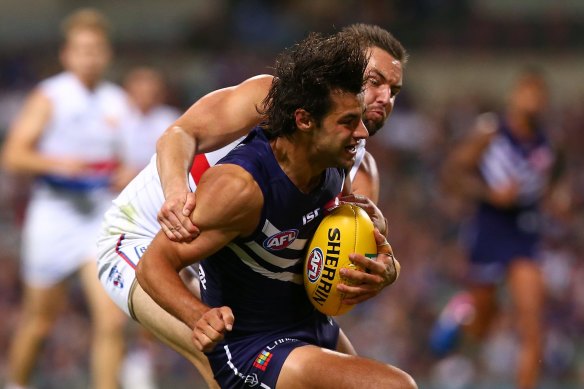 Brady Grey playing for the Dockers in 2017.