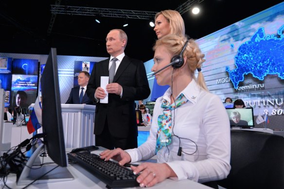 Putin on state TV for his annual call-in show where he hears and helps solve citizens’ problems.