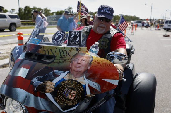 Supporters of former US president Donald Trump outside Mar-a-Lago in Palm Beach, Florida after his indictment.