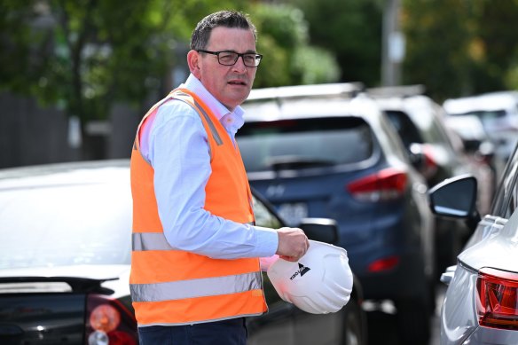 Premier Daniel Andrews on the campaign trail on Saturday.