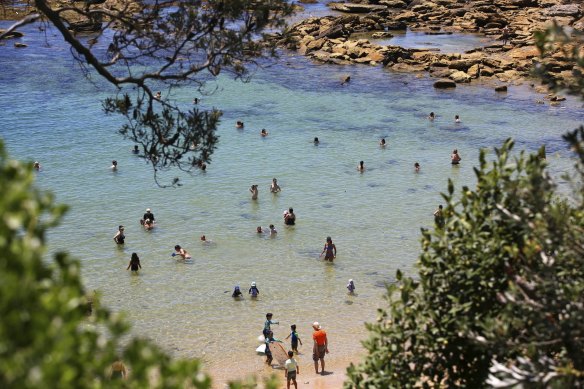 Head for the shores: Bathers enjoying fine weather last week at Little Bay near La Perouse in Sydney.