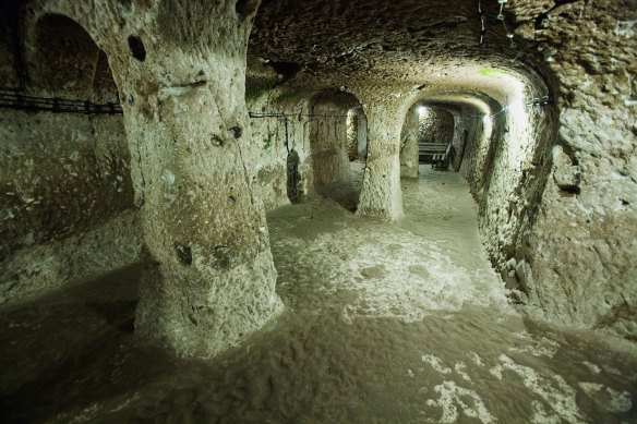 These chambers carved into rock once housed communal kitchens, dormitories, storage areas, stables and wine presses.