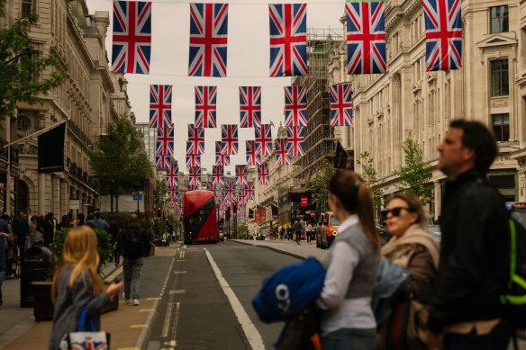 Union flags fly in London’s Regent Street, which forms part of the Crown Estate property portfolio.