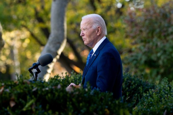 US President Joe Biden speaks in the Rose Garden of the White House in Washington, DC.