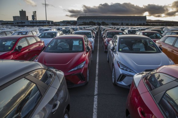 Chinese-made electric vehicles imported to Port Kembla, NSW, in September last year. EVs and hybrids have grown to almost 10 per cent of the new car market.