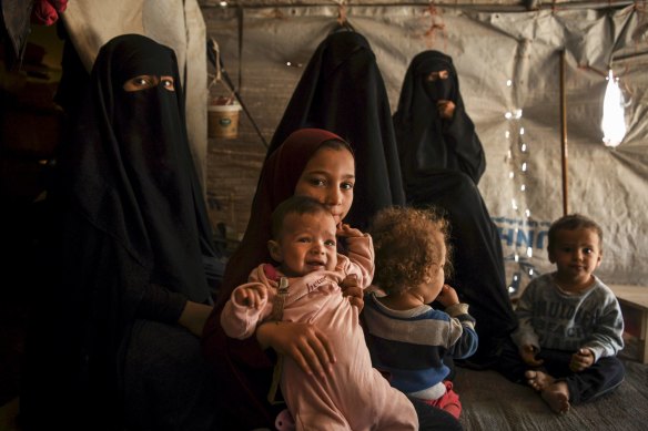 Shayma Assaad and her children, pictured here in 2019 in the camp, were repatriated in October 2022. 