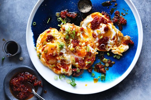 Kylie Kwong’s home-style eggs with chilli sauce.
