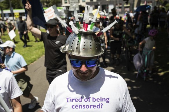 Protesters gather at Carlton Gardens on Sunday.