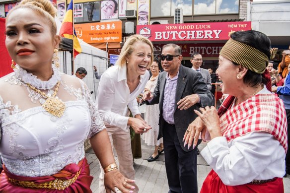 Labor frontbencher Kirstina Keneally campaigning in Cabramatta ahead of a looming federal election. 