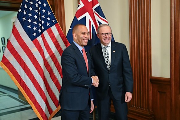 Anthony Albanese with Representative Hakeem Jeffries, a Democrat from New York on Tuesday.