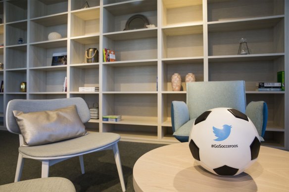 Twitter’s office featured a library area that contained almost no books when journalists were invited to tour in 2016.