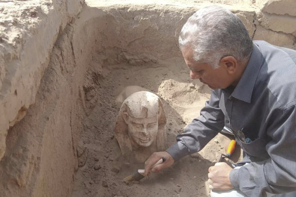 A sphinx statue believed to be have been made in the likeness of a Roman emperor was uncovered from an archaeological site in Qena, Egypt.