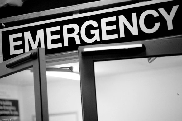 Emergency sign at the Royal Melbourne Hospital.
