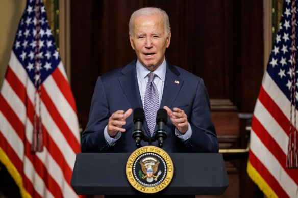 US President Joe Biden speaks during a round table discussion with Jewish community leaders in Washington