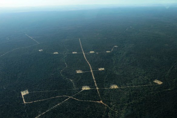 Santos's CSG storage ponds in the Pilliga State Forest. Approval would open the way for 850 wells.