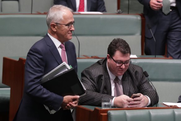 Malcolm Turnbull and George Christensen during question time in 2017. 