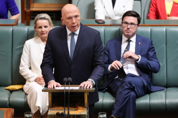 Opposition Leader Peter Dutton delivering his budget reply speech.