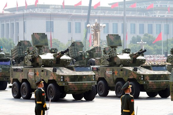 A military parade in Beijing last year. President Xi Jinping has stepped up military pressure around Taiwan.