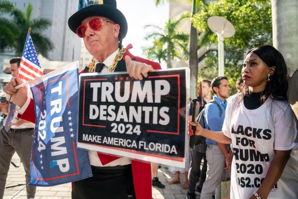 Gregg Donovan, a supporter of former president Donald Trump outside the Wilkie D. Ferguson Jr Courthouse in Miami, Florida.