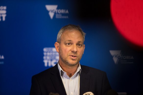 Brett Sutton during a press conference in April 2022.