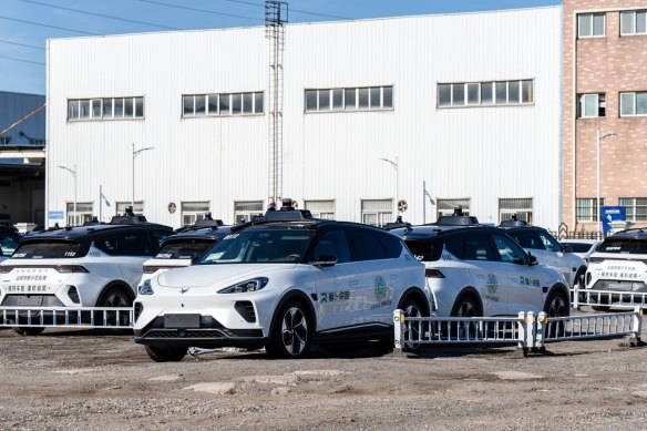 Baidu robotaxis in China. The company is one of five that operate more than 2300 robotaxis across 11 cities.