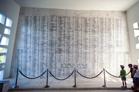It commemorates the more than 900 sailors and marines who were lost when the battleship went down.