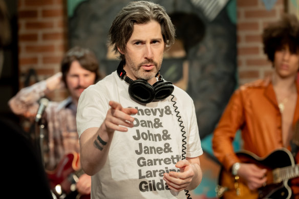 Director Jason Reitman on the set of Saturday Night.
