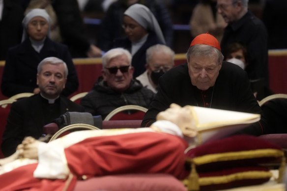 George Pell at the funeral of Pope Emeritus Benedict XVI just last week.