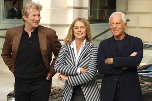 Movie stars Richard Gere, left, and Lauren Hutton with Armani. 