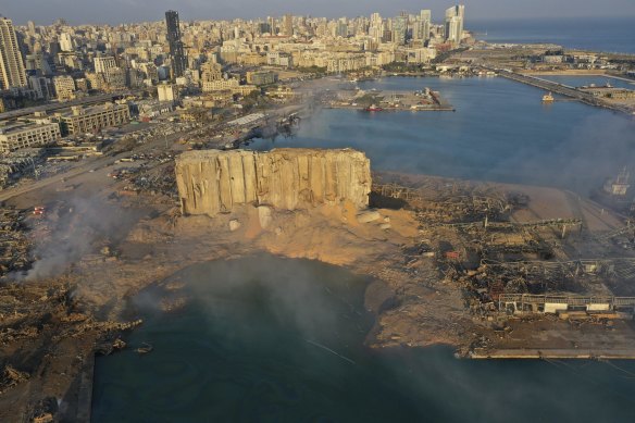 A drone picture shows a huge crater caused by the explosion in Beirut.