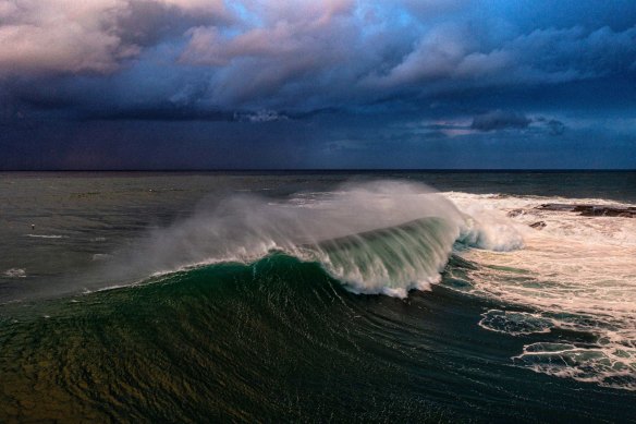 Large swell rolls into Newport
in July.